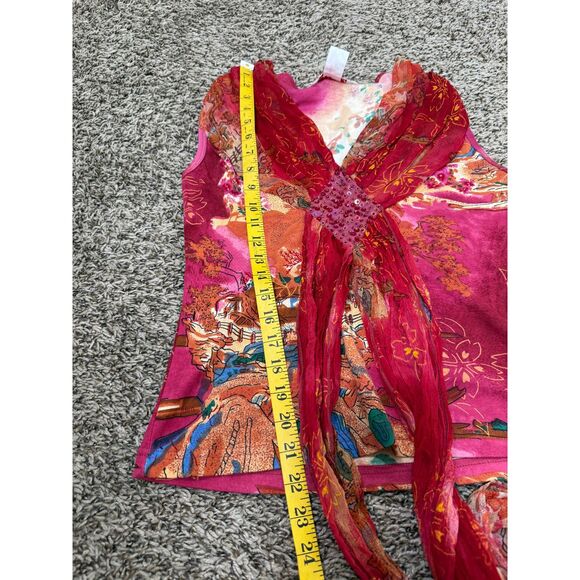 Vtg Y2k Rene Derhy Womens Red Babydol Tank Sz 6/8 Asian Fairycore Artsy Whimsy - Picture 11 of 11